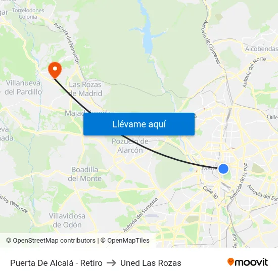 Puerta De Alcalá - Retiro to Uned Las Rozas map
