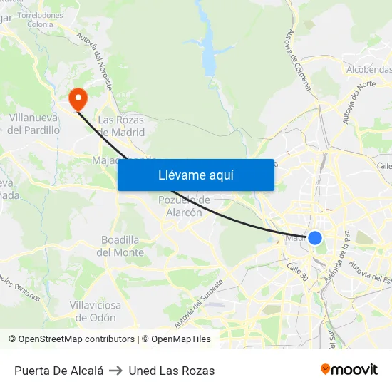 Puerta De Alcalá to Uned Las Rozas map