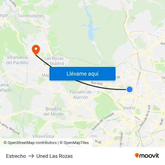Estrecho to Uned Las Rozas map