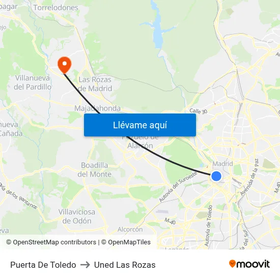 Puerta De Toledo to Uned Las Rozas map
