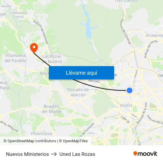 Nuevos Ministerios to Uned Las Rozas map