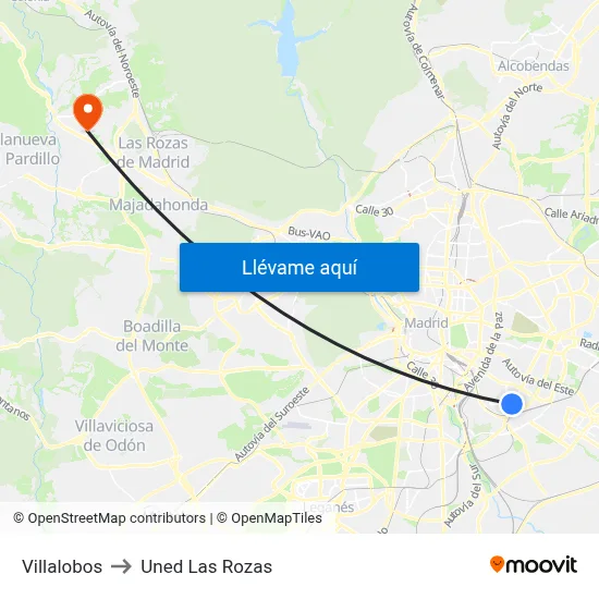 Villalobos to Uned Las Rozas map