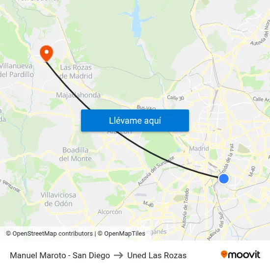 Manuel Maroto - San Diego to Uned Las Rozas map