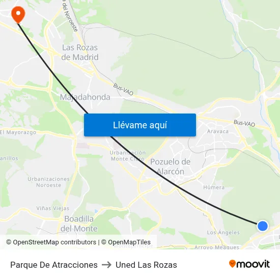 Parque De Atracciones to Uned Las Rozas map