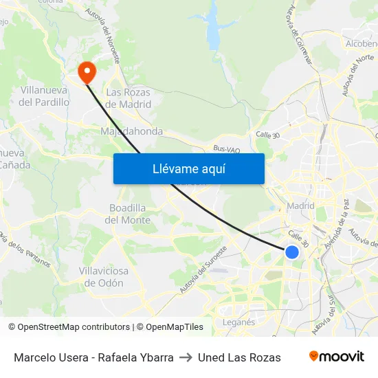 Marcelo Usera - Rafaela Ybarra to Uned Las Rozas map