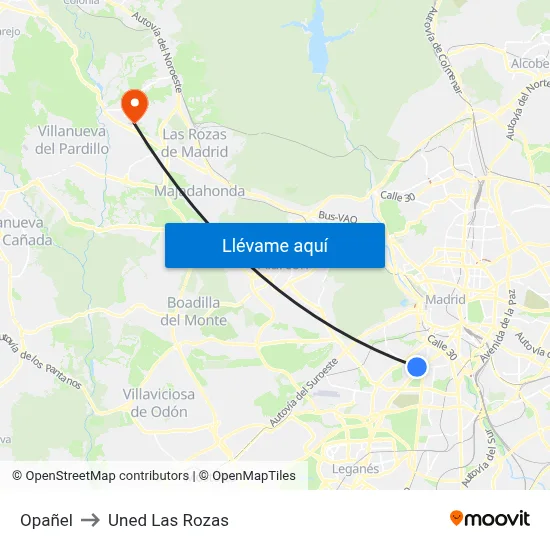 Opañel to Uned Las Rozas map