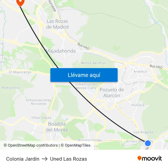 Colonia Jardín to Uned Las Rozas map