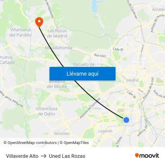 Villaverde Alto to Uned Las Rozas map