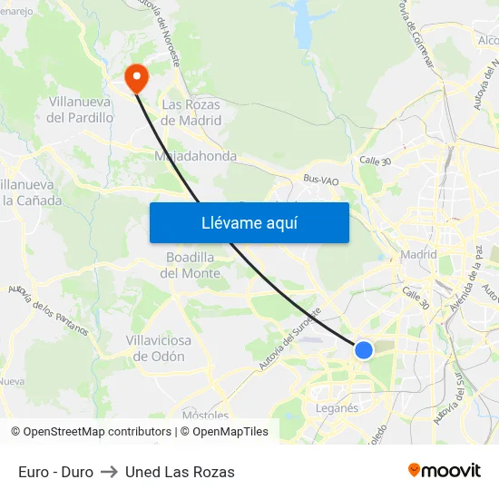 Euro - Duro to Uned Las Rozas map