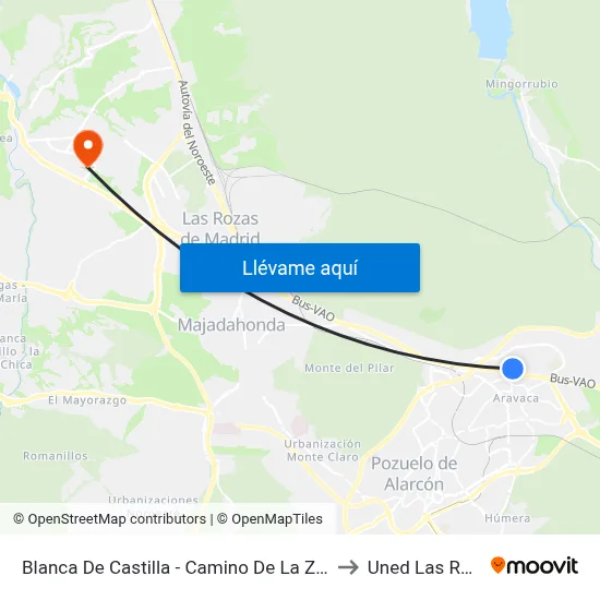 Blanca De Castilla - Camino De La Zarzuela to Uned Las Rozas map