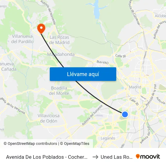 Avenida De Los Poblados - Cocheras Emt to Uned Las Rozas map