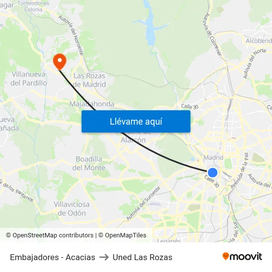 Embajadores - Acacias to Uned Las Rozas map