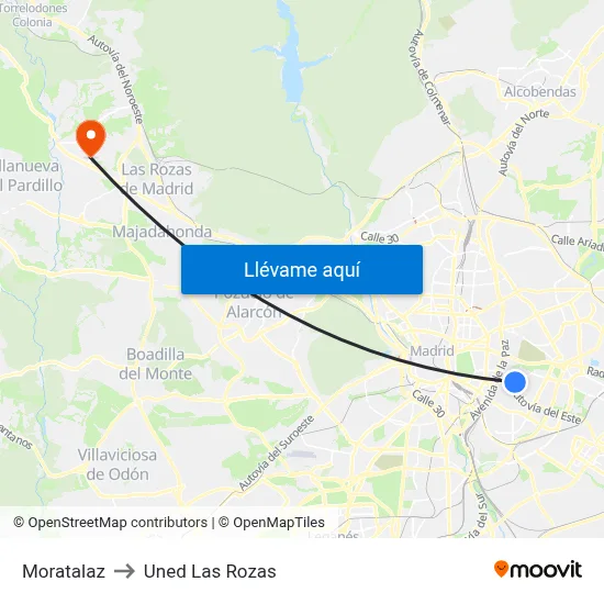 Moratalaz to Uned Las Rozas map