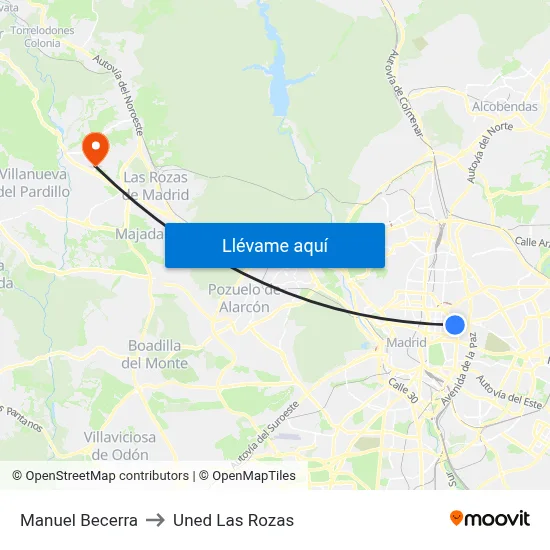 Manuel Becerra to Uned Las Rozas map