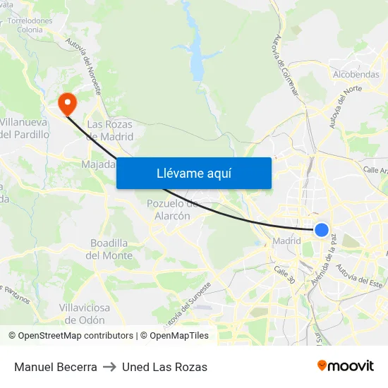 Manuel Becerra to Uned Las Rozas map
