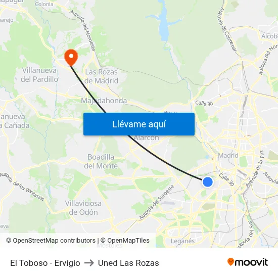 El Toboso - Ervigio to Uned Las Rozas map