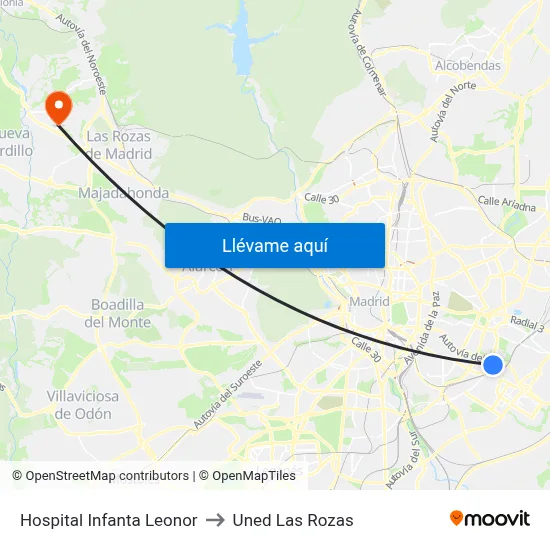 Hospital Infanta Leonor to Uned Las Rozas map