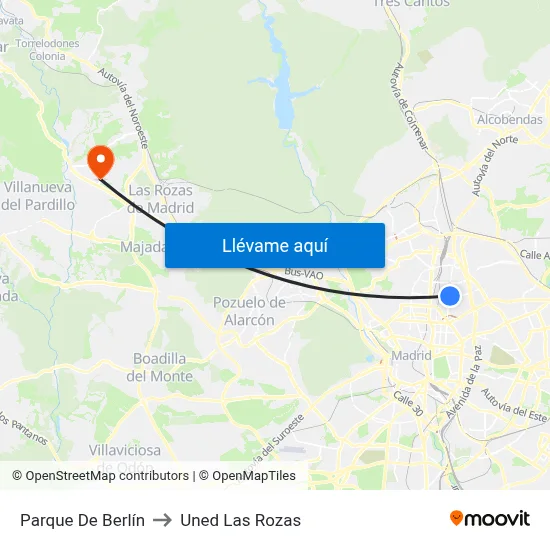 Parque De Berlín to Uned Las Rozas map