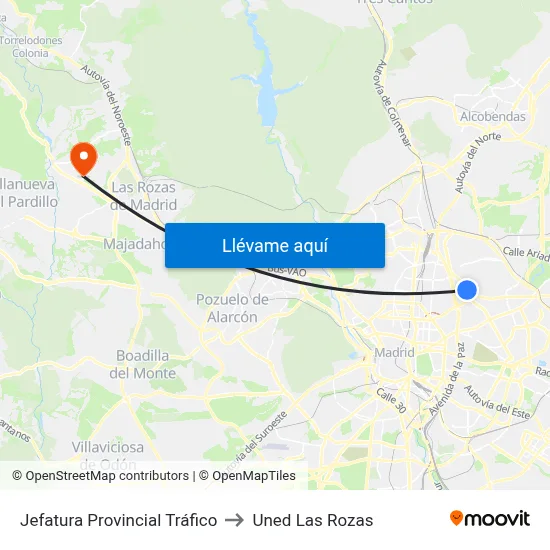 Jefatura Provincial Tráfico to Uned Las Rozas map