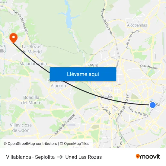 Villablanca - Sepiolita to Uned Las Rozas map