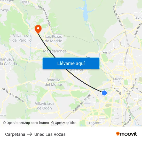 Carpetana to Uned Las Rozas map