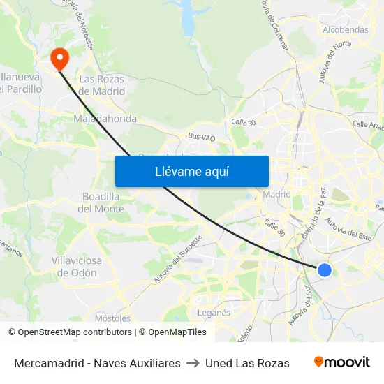 Mercamadrid - Naves Auxiliares to Uned Las Rozas map