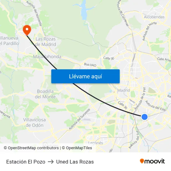Estación El Pozo to Uned Las Rozas map