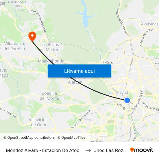 Méndez Álvaro - Estación De Atocha to Uned Las Rozas map