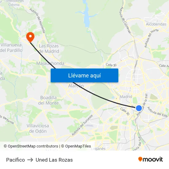 Pacífico to Uned Las Rozas map