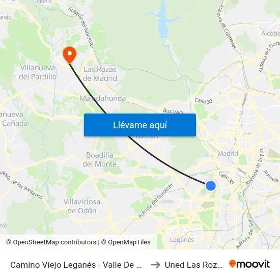 Camino Viejo Leganés - Valle De Oro to Uned Las Rozas map