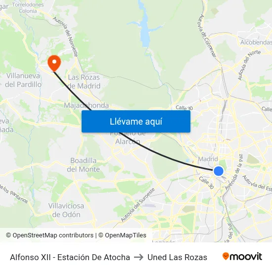 Alfonso XII - Estación De Atocha to Uned Las Rozas map