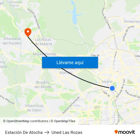 Estación De Atocha to Uned Las Rozas map
