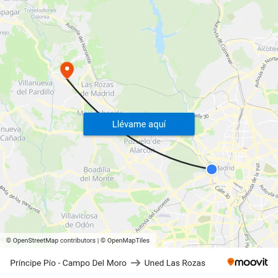 Príncipe Pío - Campo Del Moro to Uned Las Rozas map