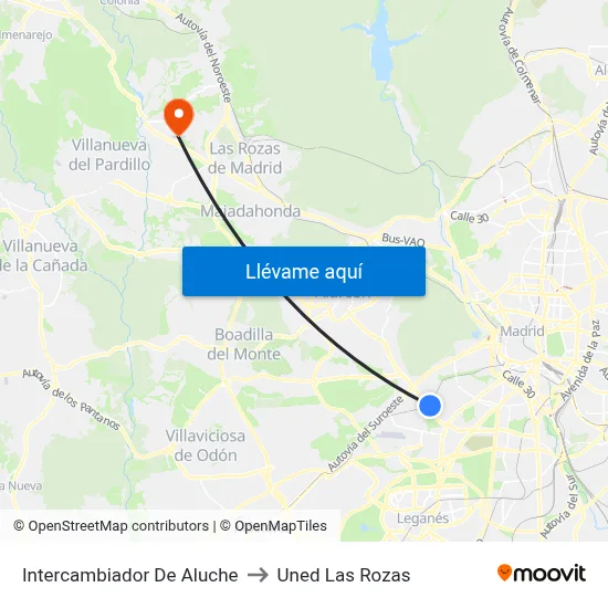 Intercambiador De Aluche to Uned Las Rozas map
