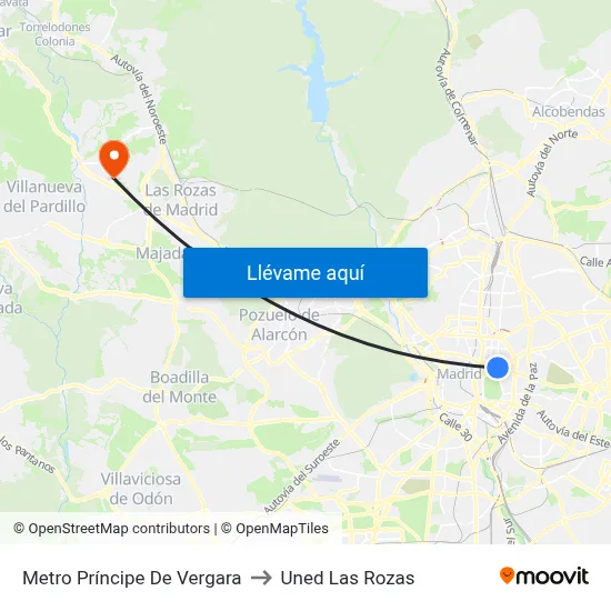 Metro Príncipe De Vergara to Uned Las Rozas map