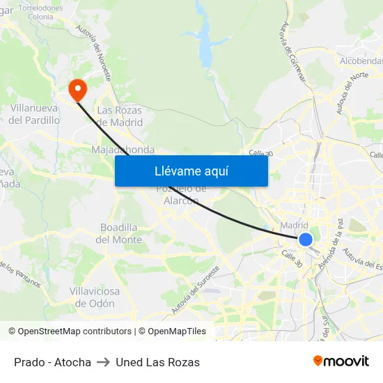 Prado - Atocha to Uned Las Rozas map