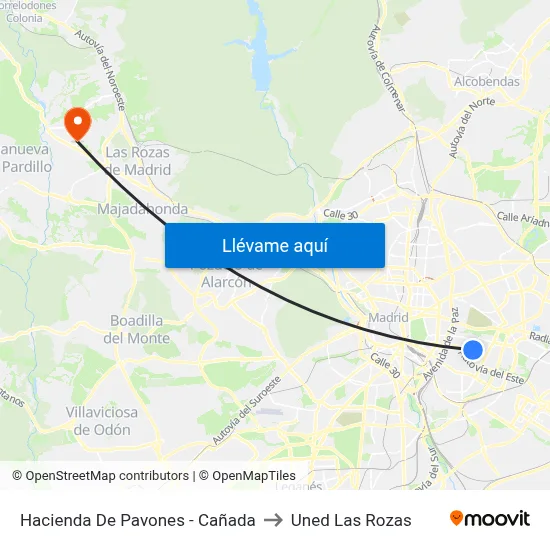 Hacienda De Pavones - Cañada to Uned Las Rozas map