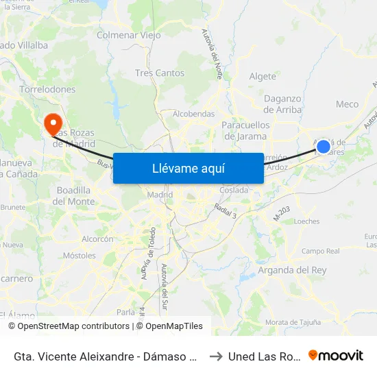 Gta. Vicente Aleixandre - Dámaso Alonso to Uned Las Rozas map