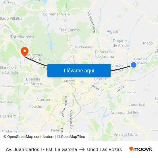 Av. Juan Carlos I - Est. La Garena to Uned Las Rozas map