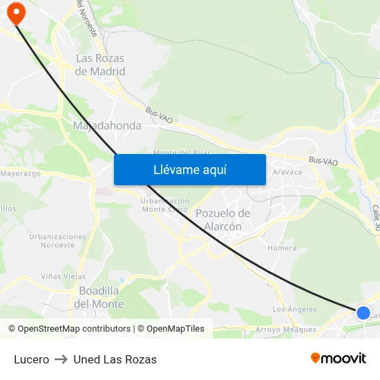 Lucero to Uned Las Rozas map