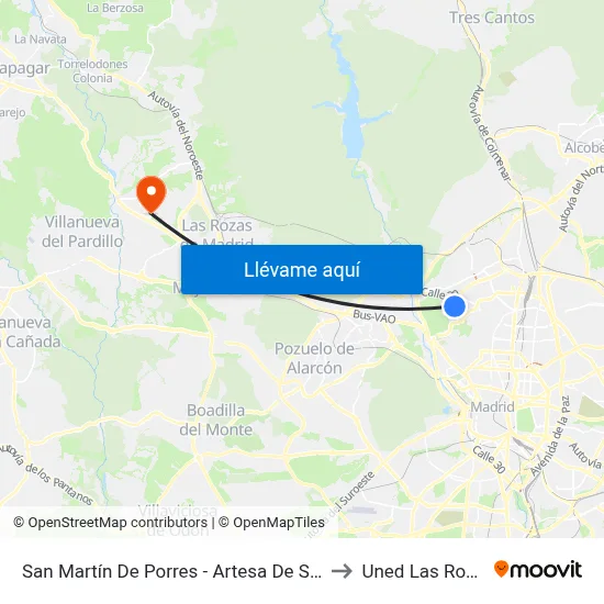 San Martín De Porres - Artesa De Segre to Uned Las Rozas map