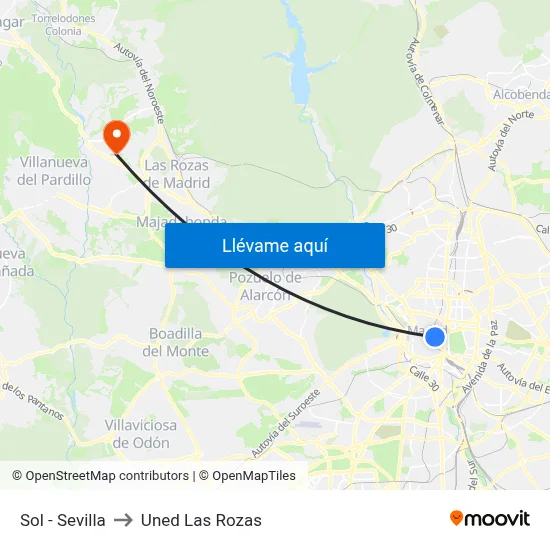 Sol - Sevilla to Uned Las Rozas map