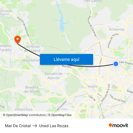 Mar De Cristal to Uned Las Rozas map