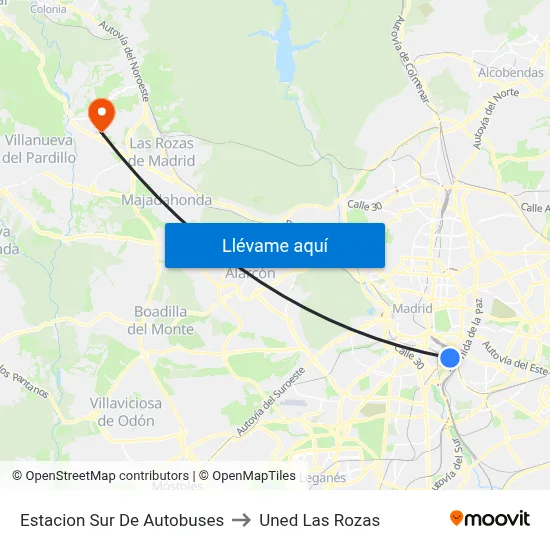 Estacion Sur De Autobuses to Uned Las Rozas map