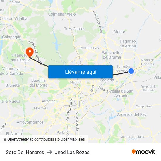 Soto Del Henares to Uned Las Rozas map