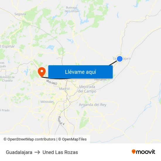 Guadalajara to Uned Las Rozas map