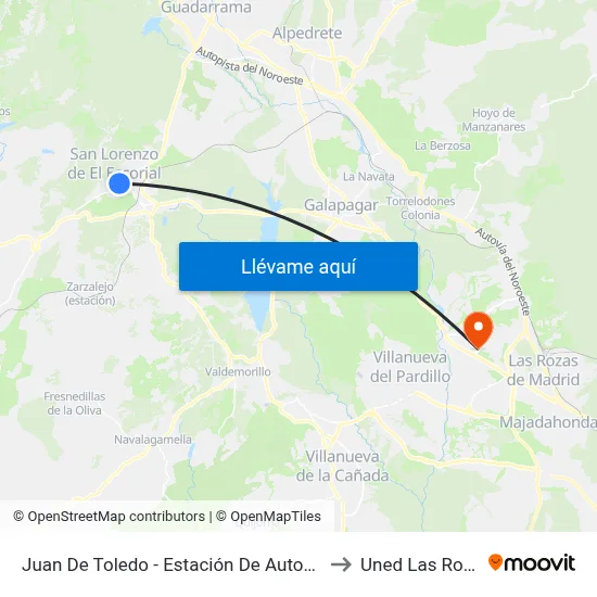 Juan De Toledo - Estación De Autobuses to Uned Las Rozas map