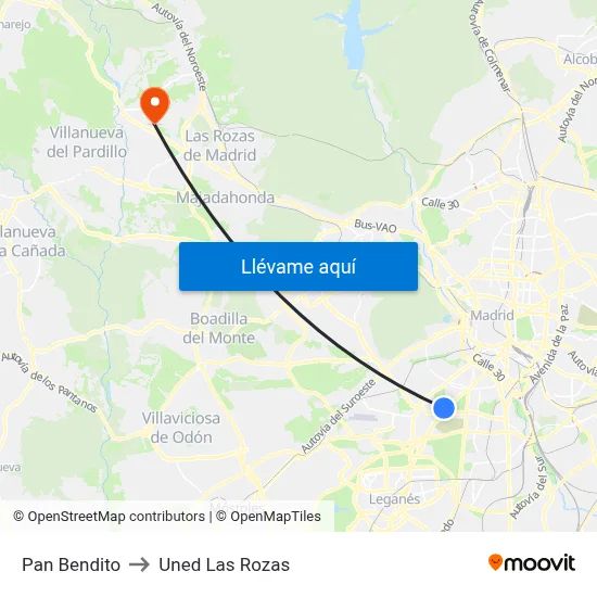 Pan Bendito to Uned Las Rozas map
