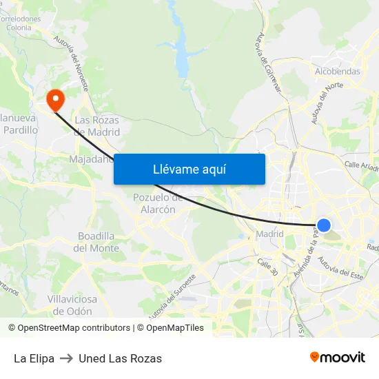 La Elipa to Uned Las Rozas map