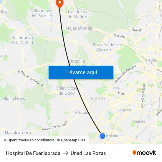 Hospital De Fuenlabrada to Uned Las Rozas map